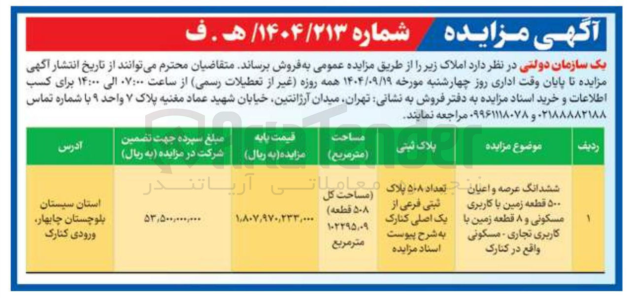 تصویر کوچک آگهی 500 قطعه زمین با کاربری مسکونی و ۸ قطعه زمین با کاربری تجاری