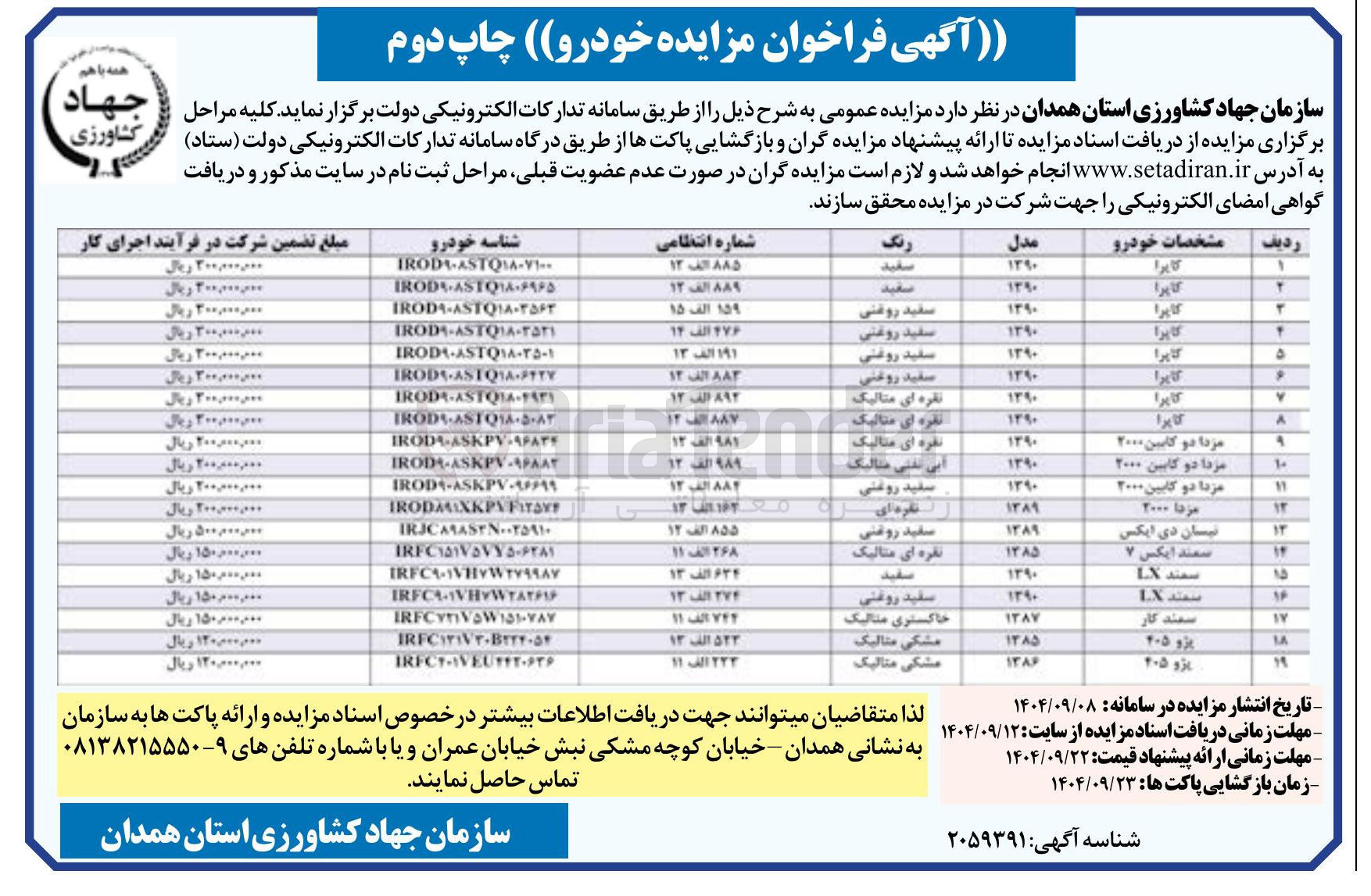 تصویر کوچک آگهی فروش 19 خودرو