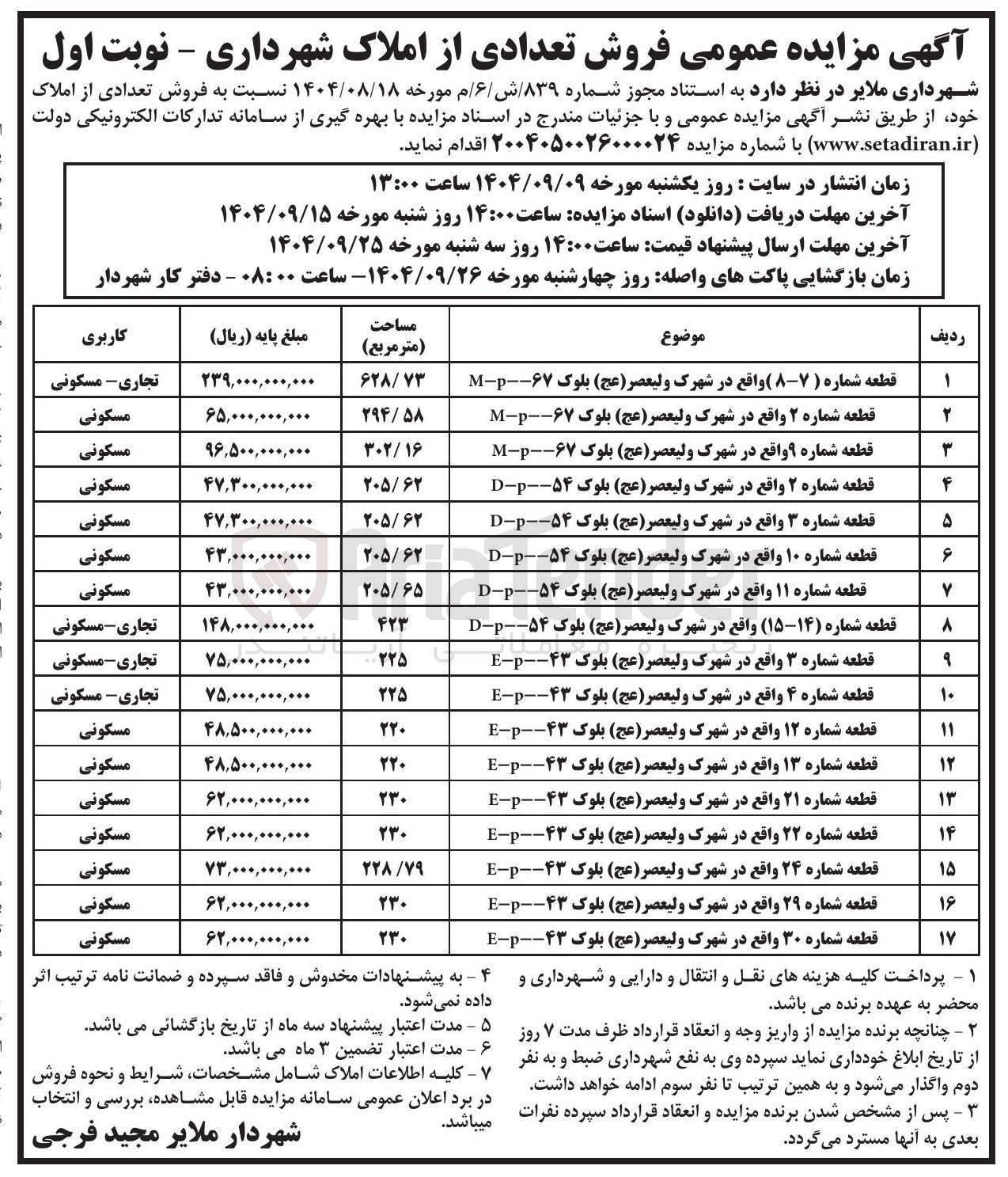 تصویر کوچک آگهی فروش تعدادی از املاک