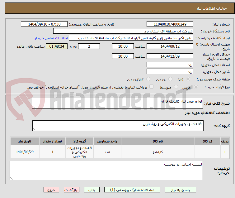 تصویر کوچک آگهی لوازم مورد نیاز کاتدیک قارنه