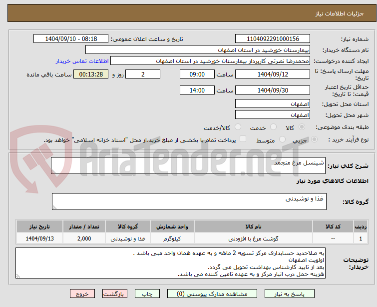 تصویر کوچک آگهی شینسل مرغ منجمد