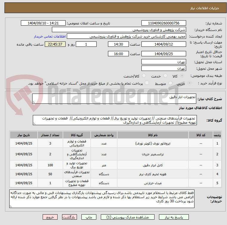 تصویر کوچک آگهی تجهیزات ابار دقیق