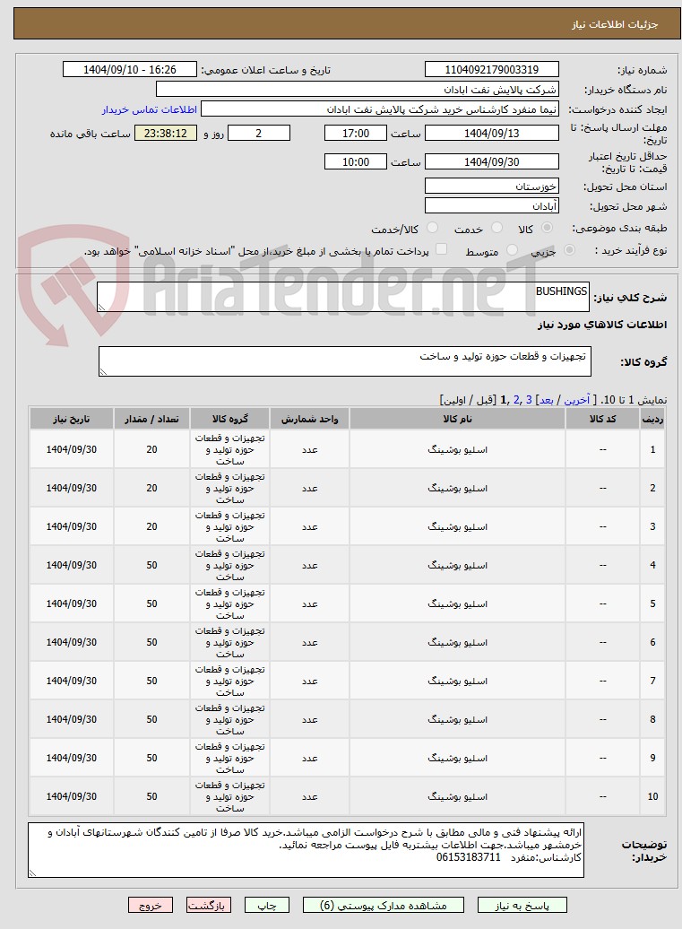 تصویر کوچک آگهی BUSHINGS
