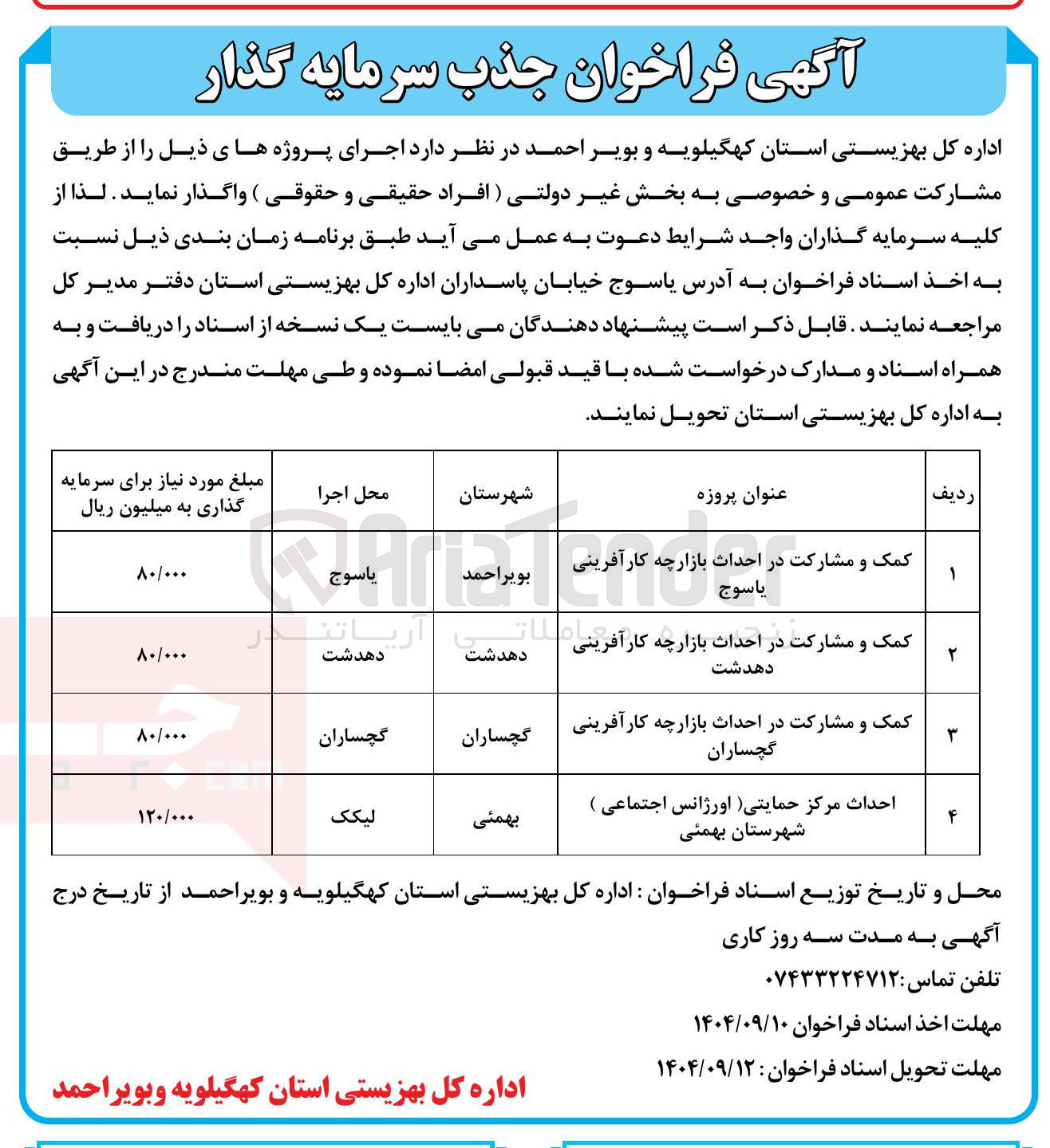 تصویر کوچک آگهی کمک و مشارکت در احداث بازارچه کارآفرینی گچساران 
