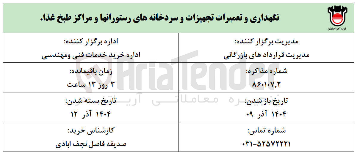 تصویر کوچک آگهی نگهداری و تعمیرات تجهیزات و سردخانه های رستورانها و مراکز طبخ غذا