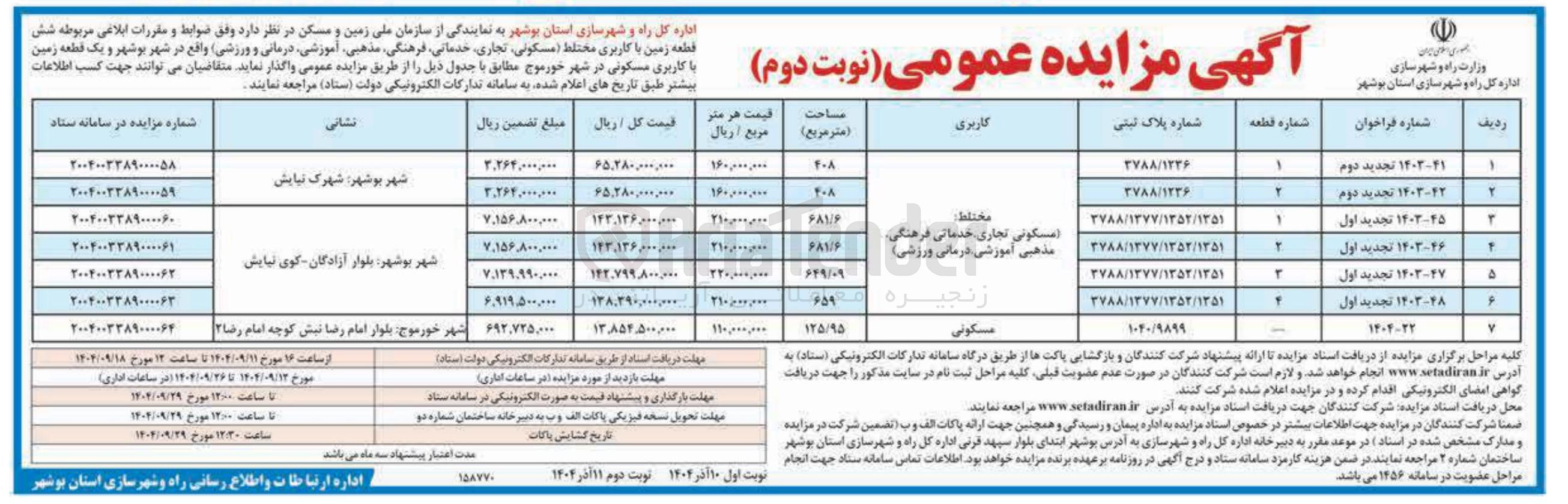 تصویر کوچک آگهی فروش قطعه شماره 2 زمین با کاربری مختلط ( مسکونی ، تجاری ، ، خدماتی فرهنگی ، مذهبی آموزشی درمانی و ورزشی)