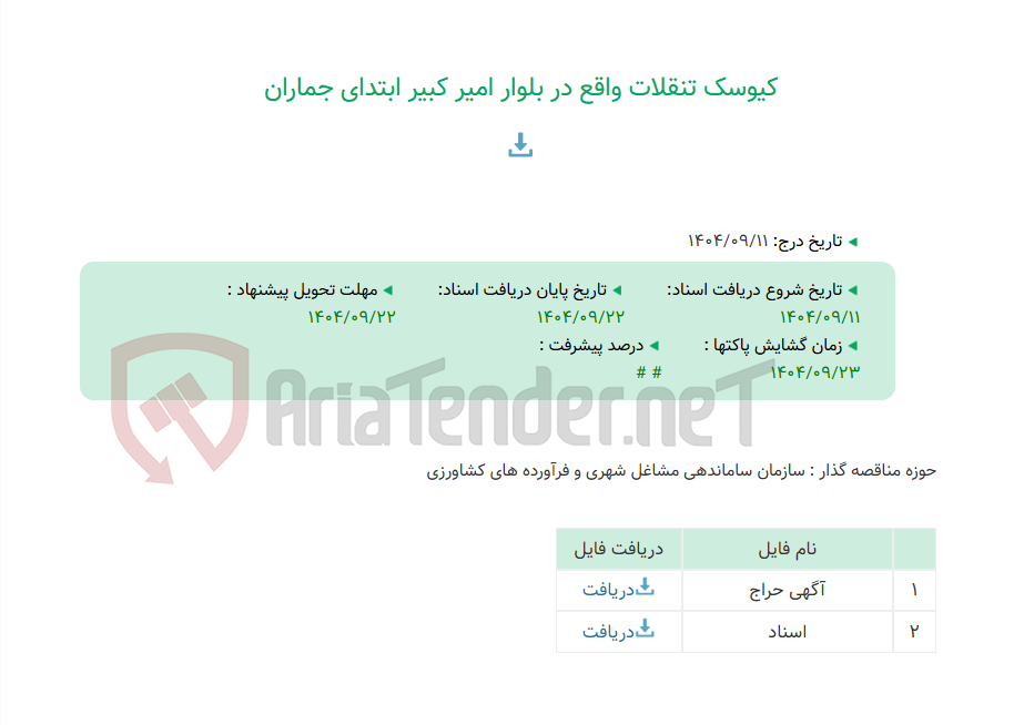 تصویر کوچک آگهی کیوسک تنقلات واقع در بلوار امیر کبیر ابتدای جماران