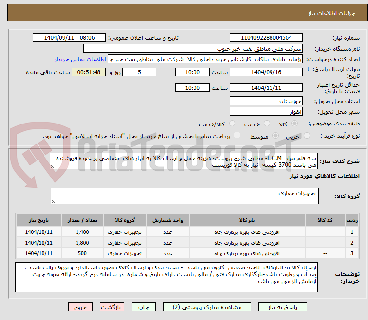 تصویر کوچک آگهی سه قلم مواد L.C.M- مطابق شرح پیوست- هزینه حمل و ارسال کالا به انبار های متقاضی بر عهده فروشنده می باشد-3700 کیسه -نیاز به کالا فوریست