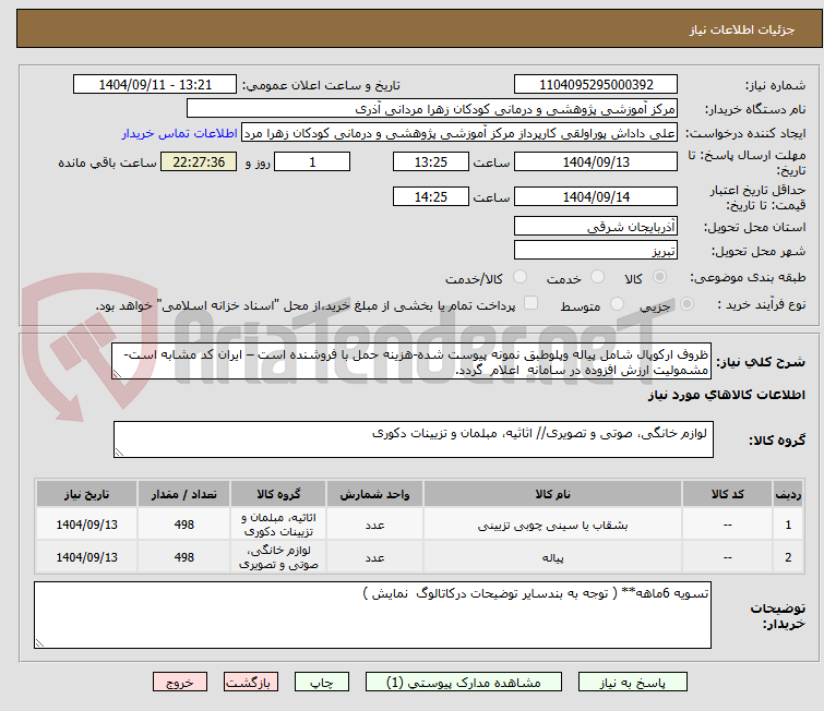 تصویر کوچک آگهی ظروف ارکوپال شامل پیاله وپلوطبق نمونه پیوست شده-هزینه حمل با فروشنده است – ایران کد مشابه است- مشمولیت ارزش افزوده در سامانه  اعلام  گردد.