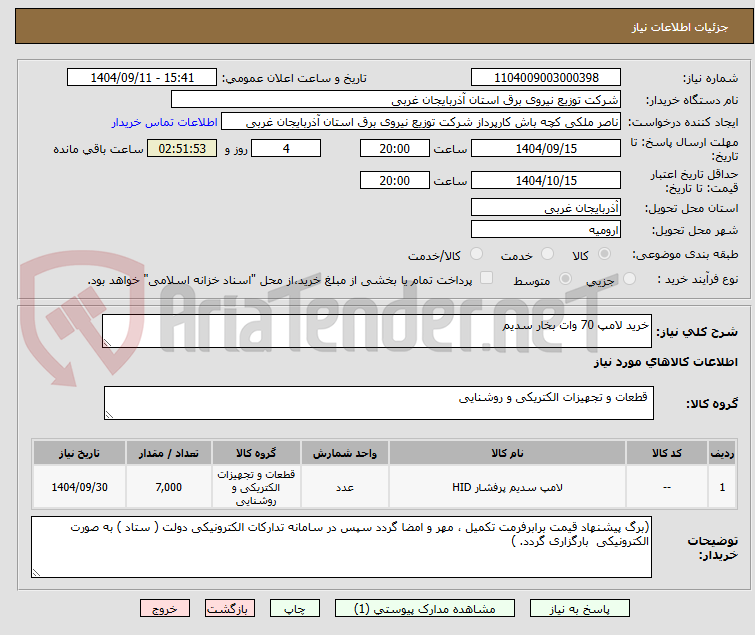 تصویر کوچک آگهی خرید لامپ 70 وات بخار سدیم