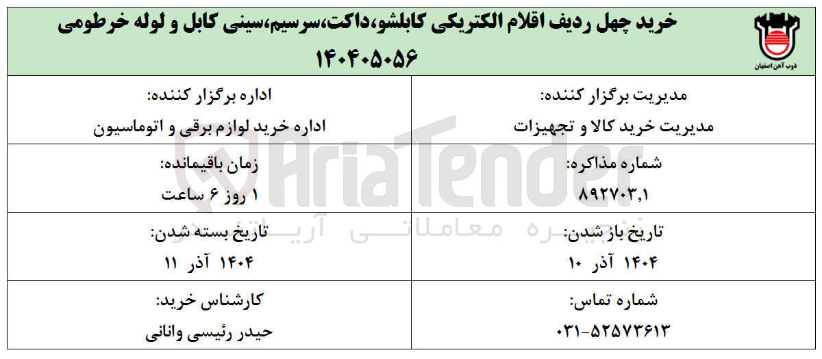 تصویر کوچک آگهی خرید چهل ردیف اقلام الکتریکی کابلشو داکت ، سرسیم ، سینی کابل و لوله خرطومی