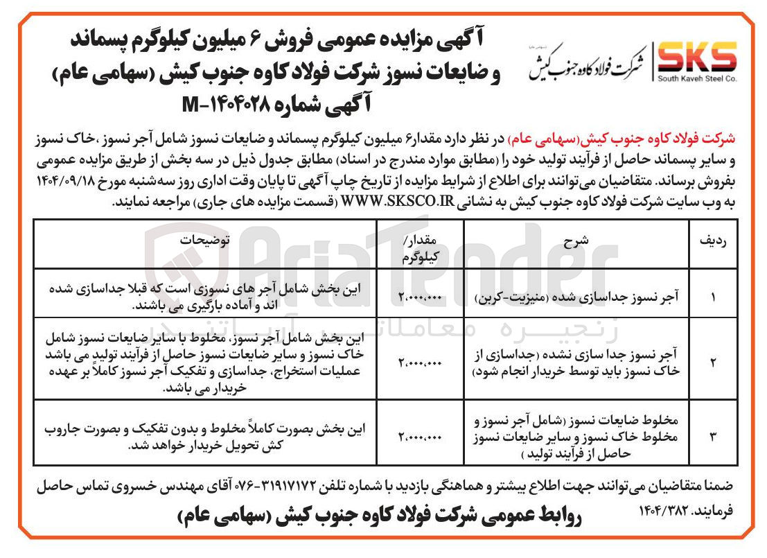 تصویر کوچک آگهی  فروش ۶ میلیون کیلوگرم پسماند و ضایعات نسوز 