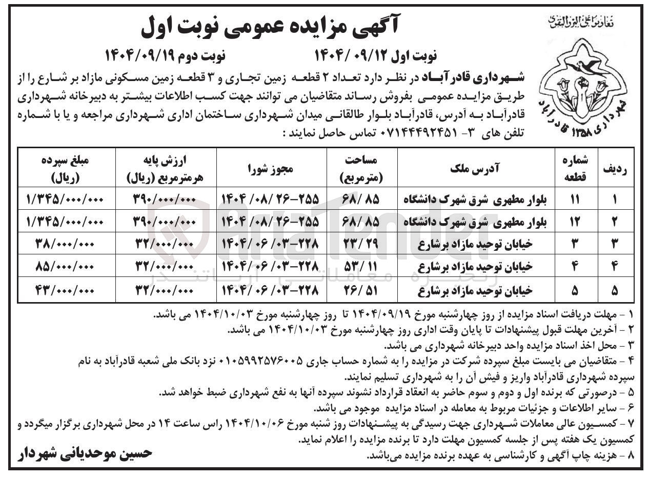 تصویر کوچک آگهی فروش تعداد ۲ قطعه زمین تجاری و ۳ قطعه زمین مسکونی