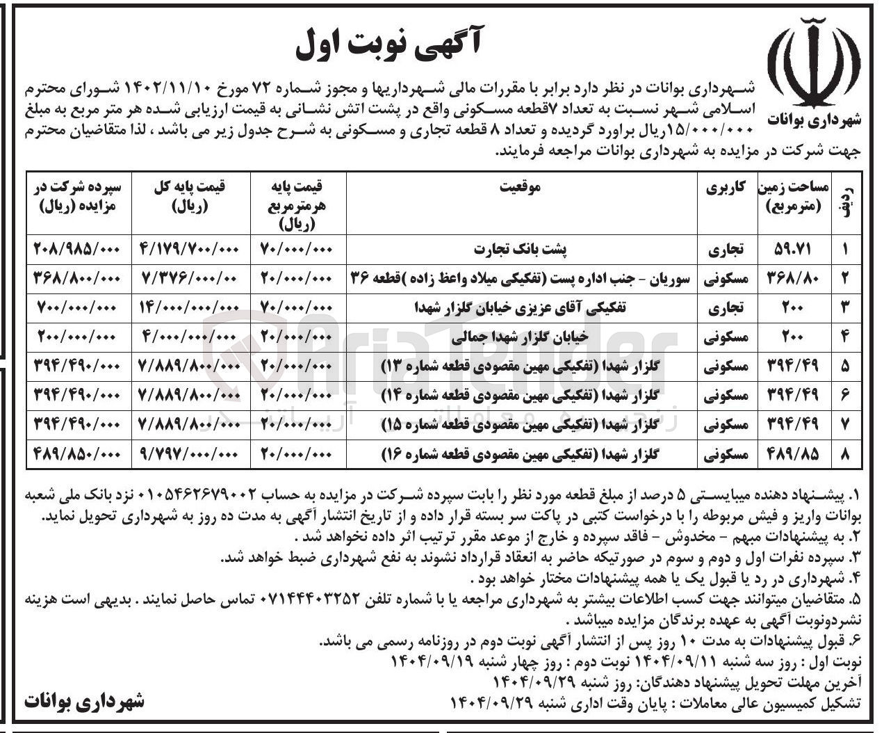 تصویر کوچک آگهی فروش تعداد ۸ قطعه تجاری و مسکونی