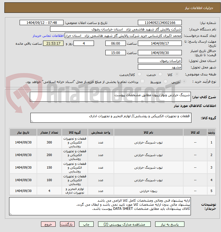 تصویر کوچک آگهی شرینگ حرارتی ونوار ریبون مطابق مشخصات پیوست 