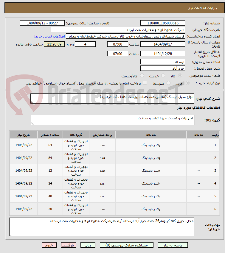 تصویر کوچک آگهی انواع سیل دیسک (مطابق مشخصات پیوست لطفا دقت فرمایید)