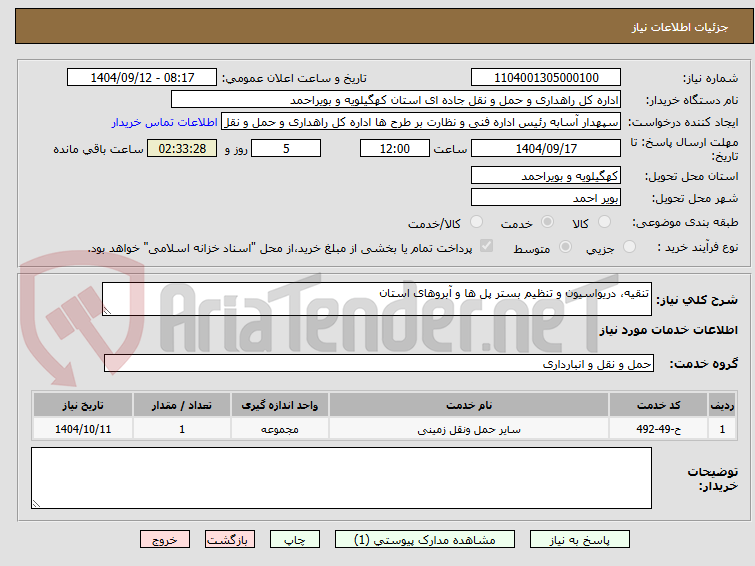 تصویر کوچک آگهی تنقیه، دریواسیون و تنظیم بستر پل ها و آبروهای استان