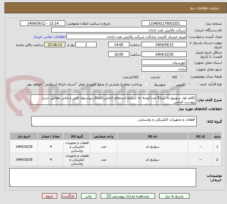 تصویر کوچک آگهی 1قلم لول سوییچ به تیراژ8 عدد/توجه به شرایط استعلام الزامی/الصاق پیشنهاد فنی و مالی مطابق شرح پیوست الزامی