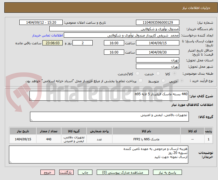 تصویر کوچک آگهی 440 بسته ماسک فیلتردار 5 لایه n95