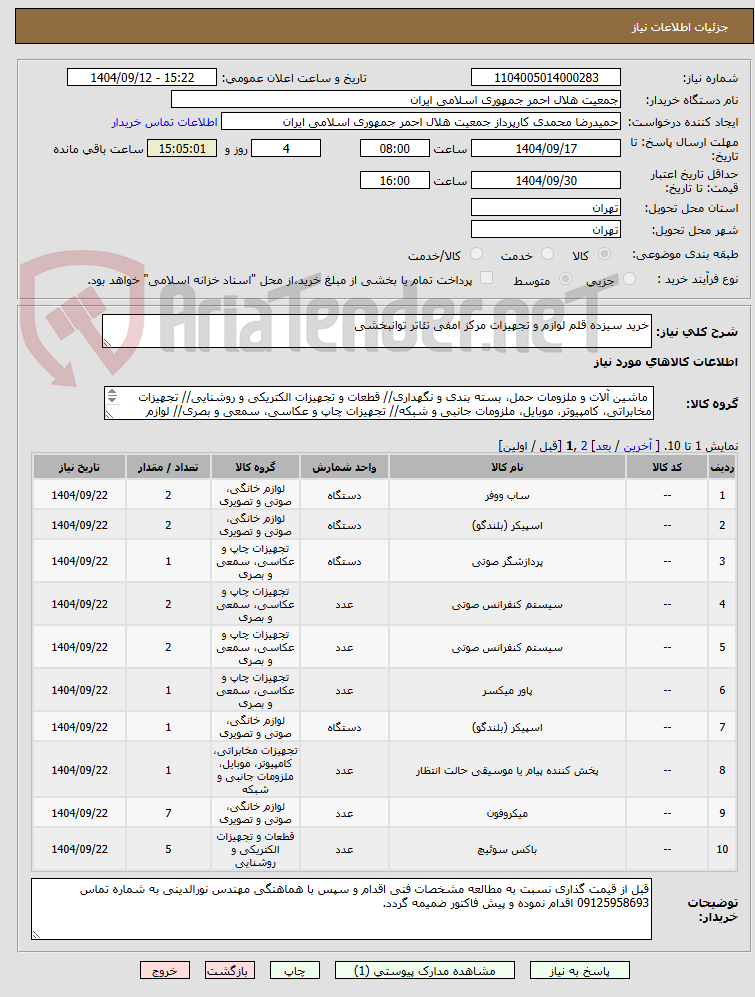 تصویر کوچک آگهی خرید سیزده قلم لوازم و تجهیزات مرکز امفی تئاتر توانبخشی 