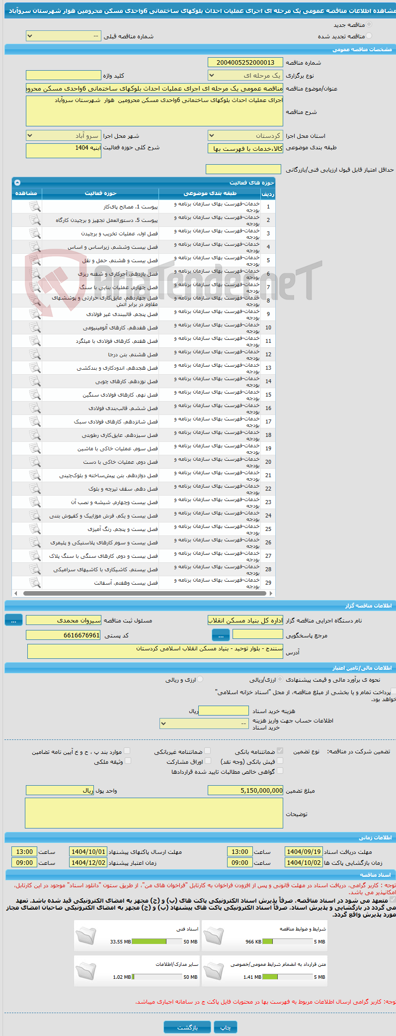 تصویر کوچک آگهی مناقصه عمومی یک مرحله ای اجرای عملیات احداث بلوکهای ساختمانی 6واحدی مسکن محرومین هوار شهرستان سروآباد