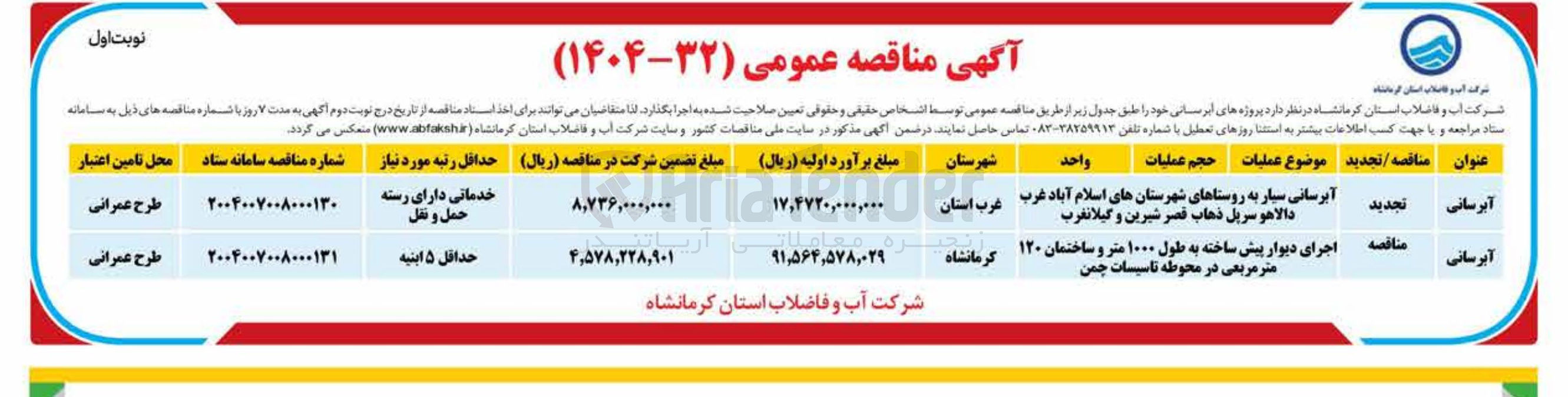 تصویر کوچک آگهی اجرای دیوار پیش ساخته به طول ۱۰۰۰ متر و ساختمان ۱۲۰ متر مربعی در محوطه تاسیسات چمن