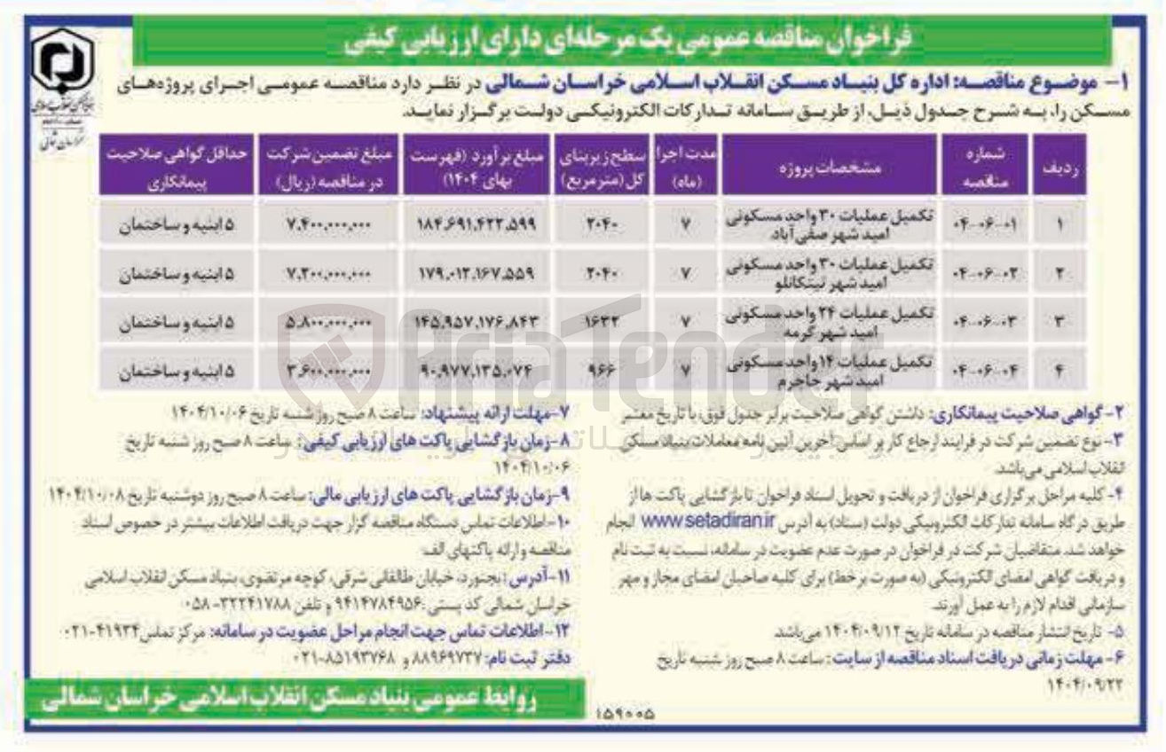 تصویر کوچک آگهی تکمیل عملیات ۳۰ واحد مسکونی