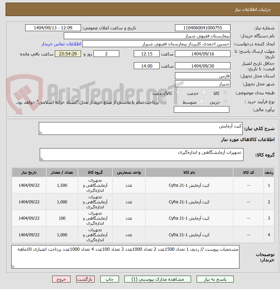 تصویر کوچک آگهی کیت آزمایش