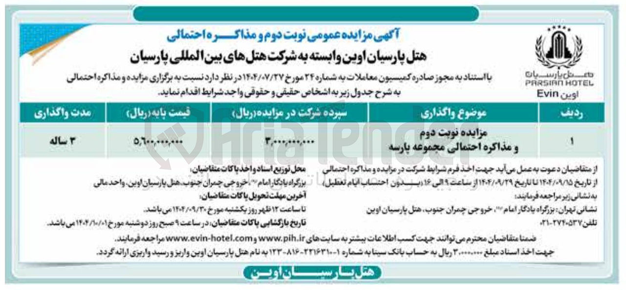تصویر کوچک آگهی مذاکره احتمالی مجموعه پارسه