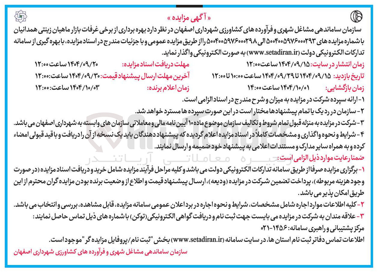 تصویر کوچک آگهی  بهره برداری از برخی غرفات بازار 