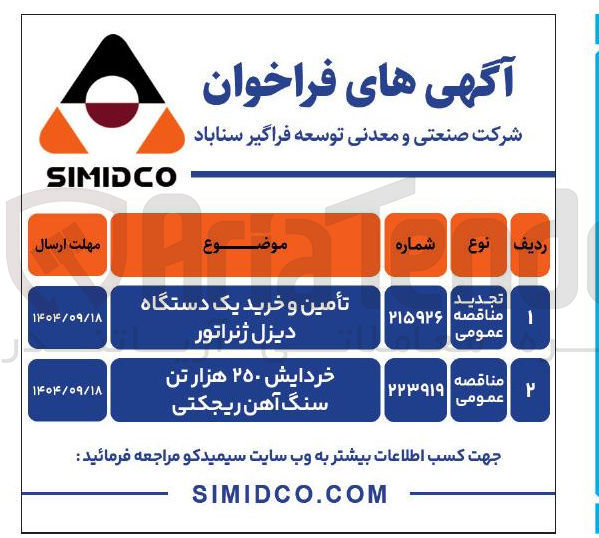 تصویر کوچک آگهی خردایش ۲۵۰ هزار تن سنگ آهن ریجکتی