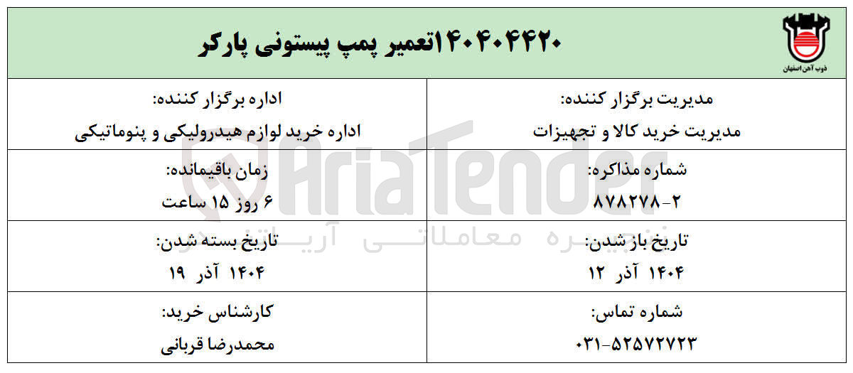 تصویر کوچک آگهی تعمیر پمپ پیستونی پارکر