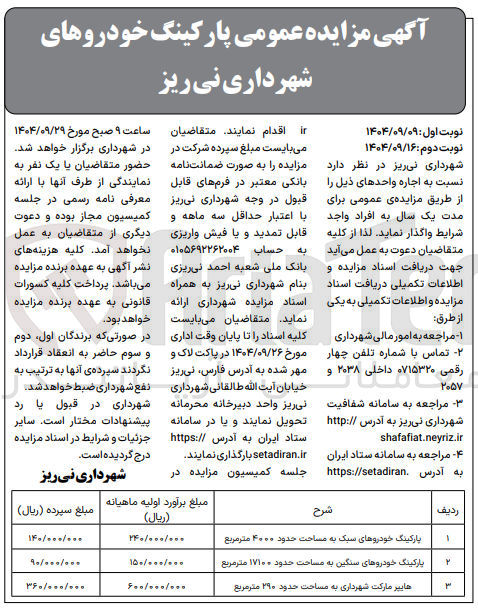 تصویر کوچک آگهی اجاره پارکینگ خودروها و هایپر مارکت