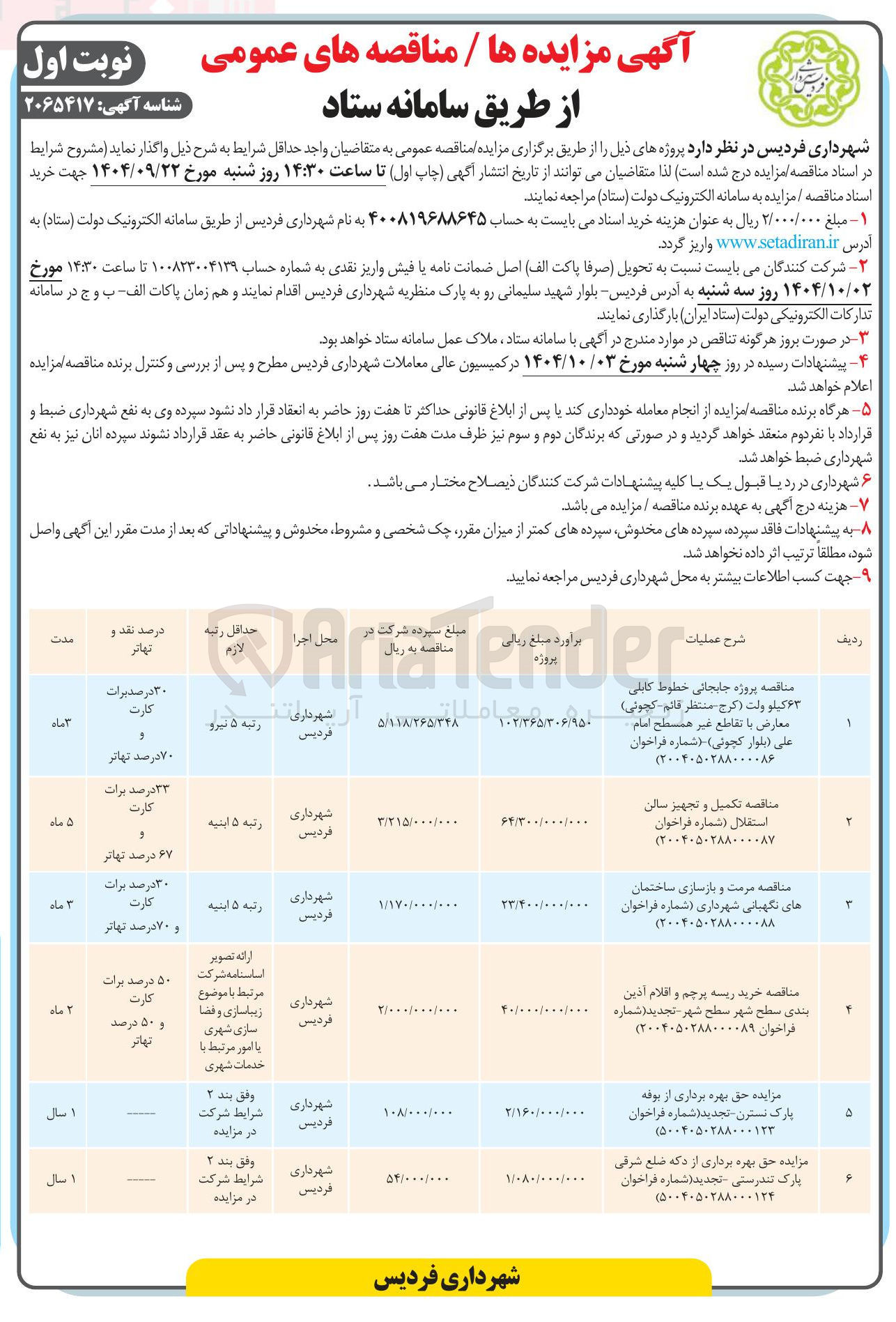 تصویر کوچک آگهی حق بهره برداری از بوفه