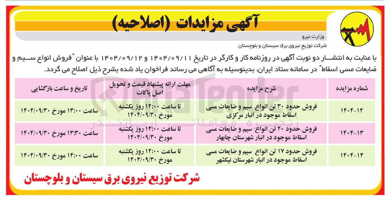 تصویر کوچک آگهی فروش حدود ۲۰ تن انواع سیم و ضایعات مسی اسقاط