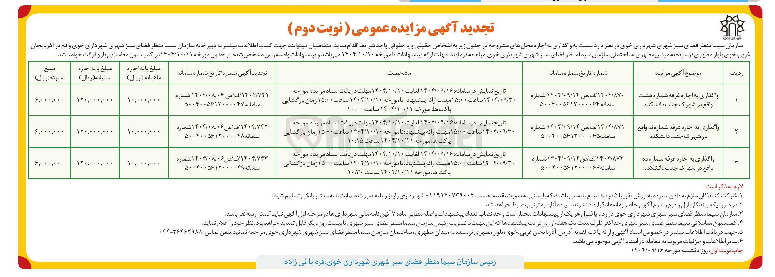 تصویر کوچک آگهی واگذاری به اجاره غرفه شماره ده 