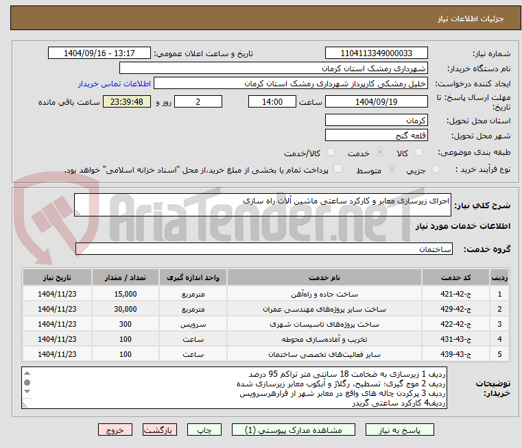 تصویر کوچک آگهی اجرای زیرسازی معابر و کارکرد ساعتی ماشین آلات راه سازی 