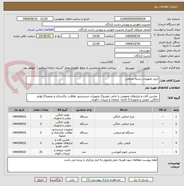 تصویر کوچک آگهی خرید تجهیزات رشته خیاطی