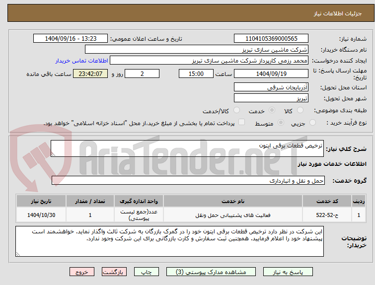 تصویر کوچک آگهی ترخیص قطعات برقی ایتون 