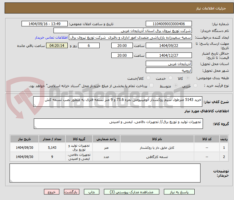 تصویر کوچک آگهی خرید 5143 مترطول سیم روکشدار آلومینیومی نمره 73.6 و 9 متر تسمه فلزی به منظور نصب تسمه کش