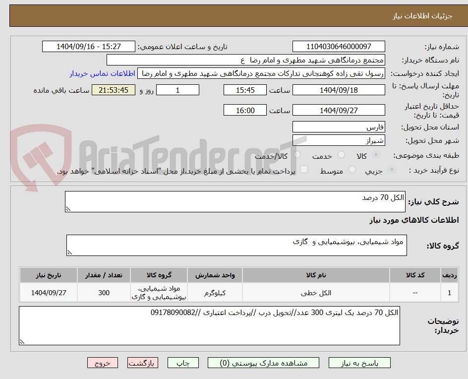 الکل 70 درصد