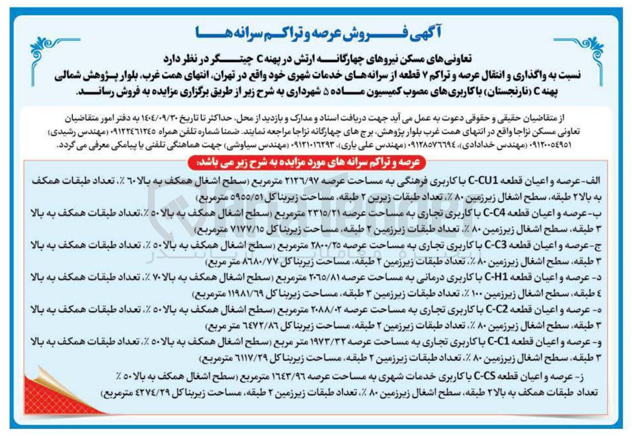 تصویر کوچک آگهی واگذاری و انتقال عرصه و تراکم ۷ قطعه از سرانه های خدمات شهری