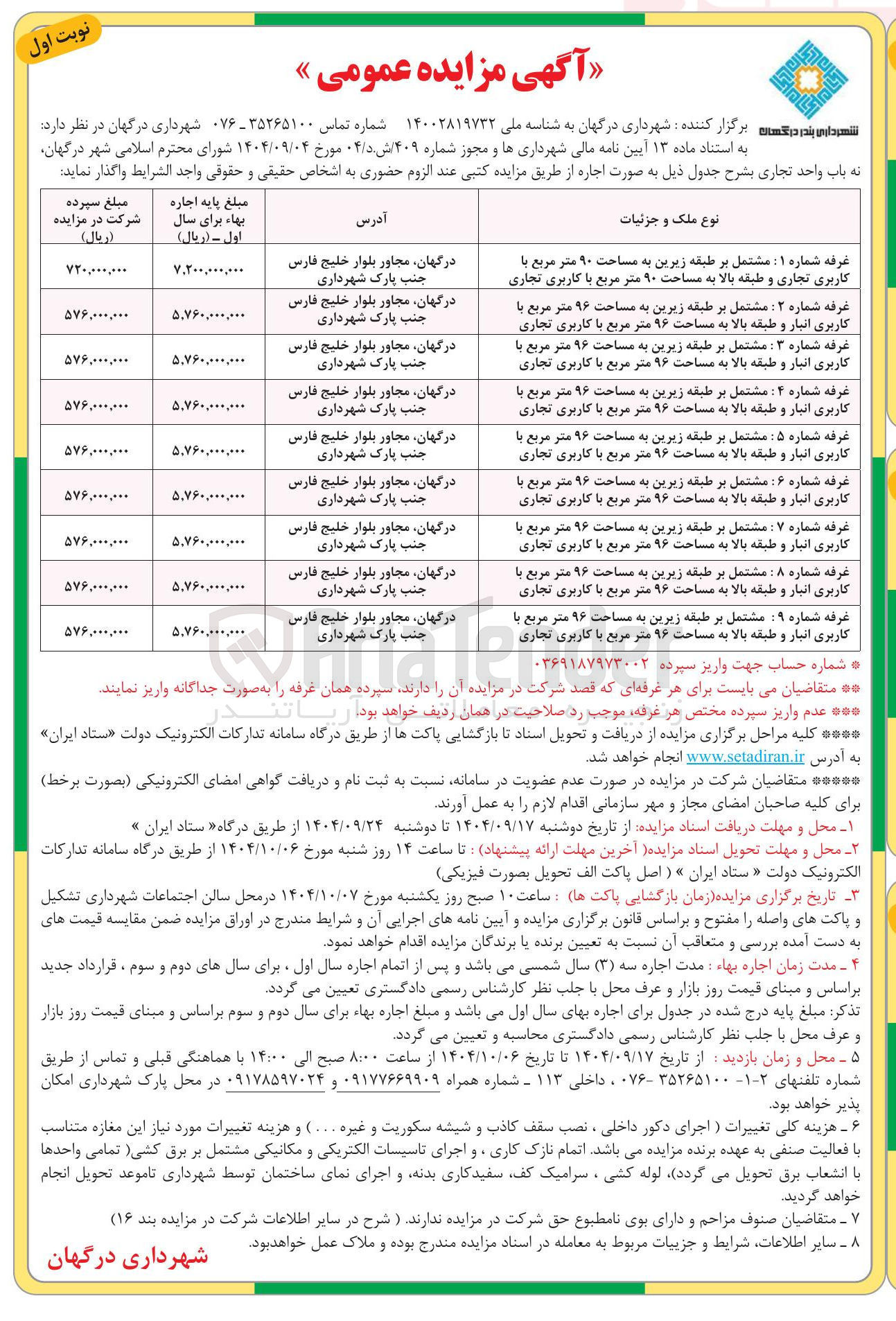 تصویر کوچک آگهی اجاره نه باب واحد تجاری