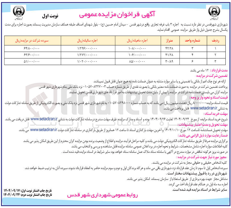 تصویر کوچک آگهی اجاره ۳ باب غرفه تجاری