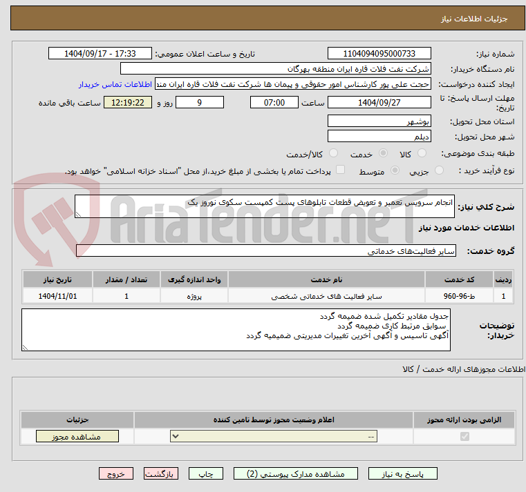 تصویر کوچک آگهی انجام سرویس تعمیر و تعویض قطعات تابلوهای پست کمپست سکوی نوروز یک