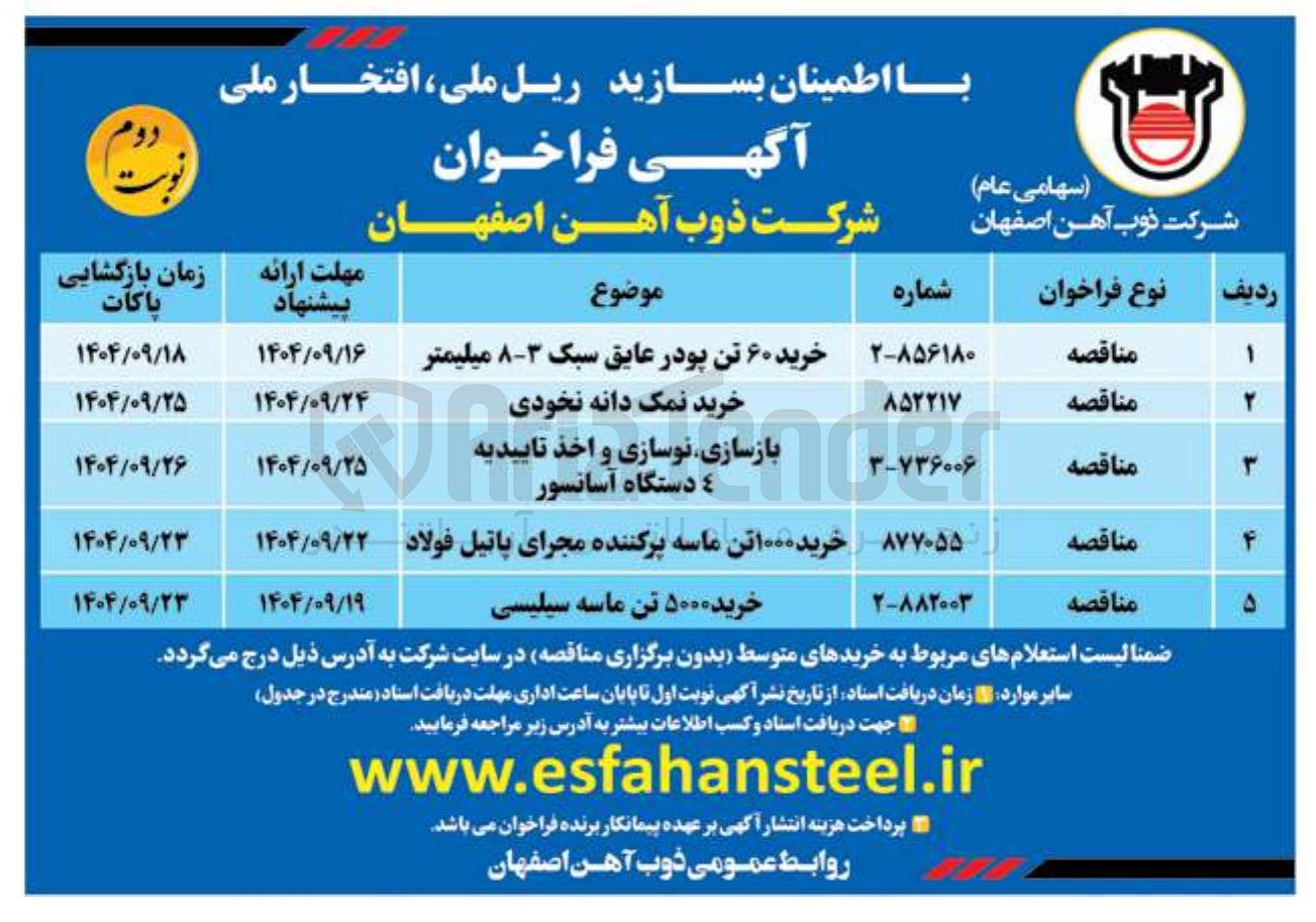 تصویر کوچک آگهی خرید ۱۰۰۰ تن ماسه پرکننده مجرای پاتیل فولاد