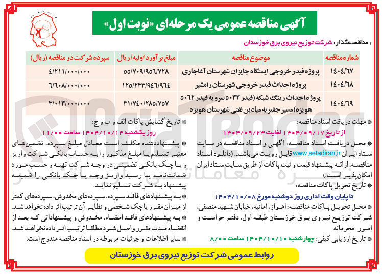 تصویر کوچک آگهی پروژه احداث رینگ شبکه 