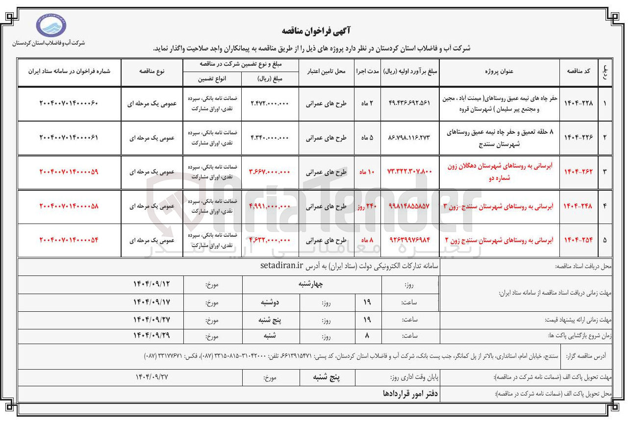 تصویر کوچک آگهی تامین 8 حلقه تعمیق و حفر چاه نیمه عمیق