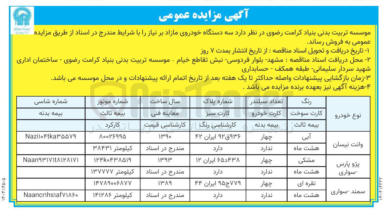 تصویر کوچک آگهی فروش سه دستگاه خودروی مازاد بر نیاز
