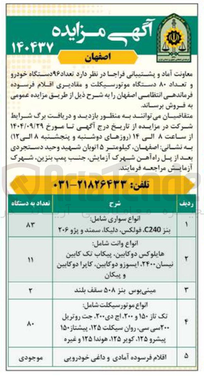 تصویر کوچک آگهی اقلام فرسوده آمادی و داغی خودرویی 
